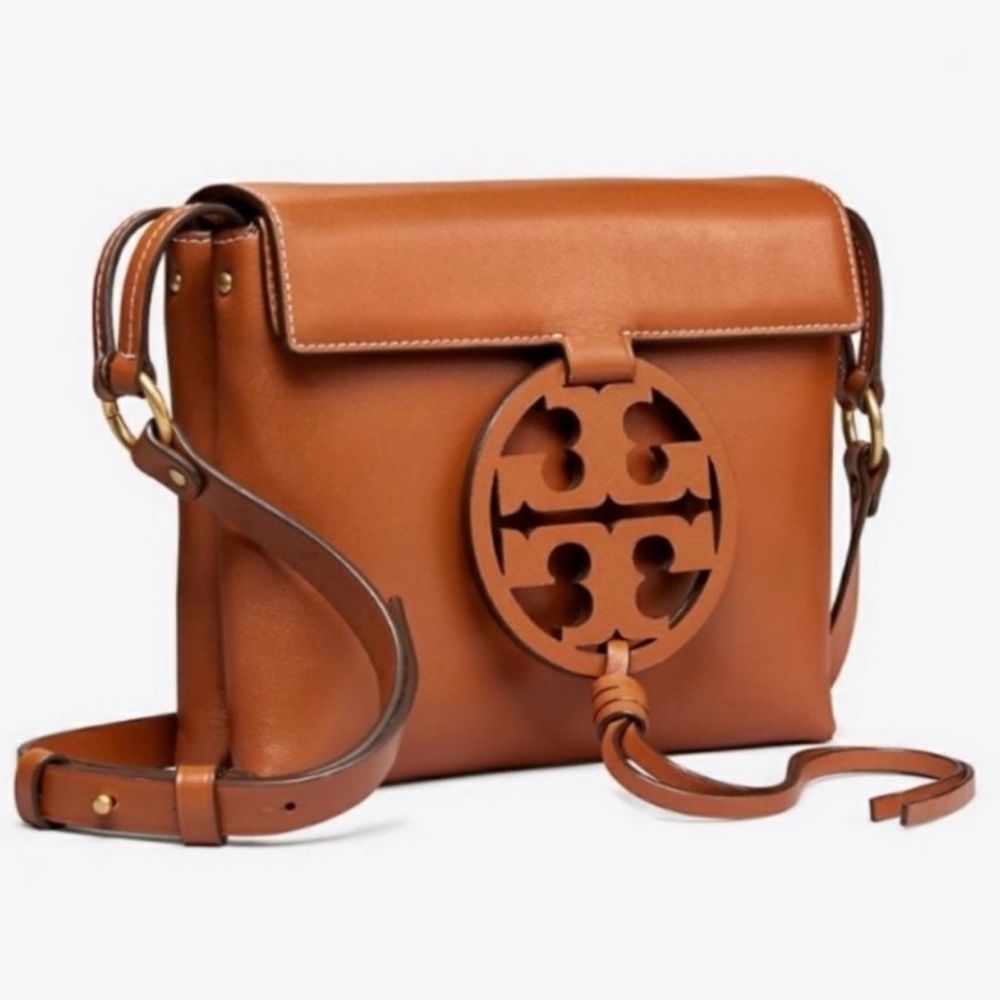 Tory Burch Miller Logo Leather Crossbody Bag Aged Camello